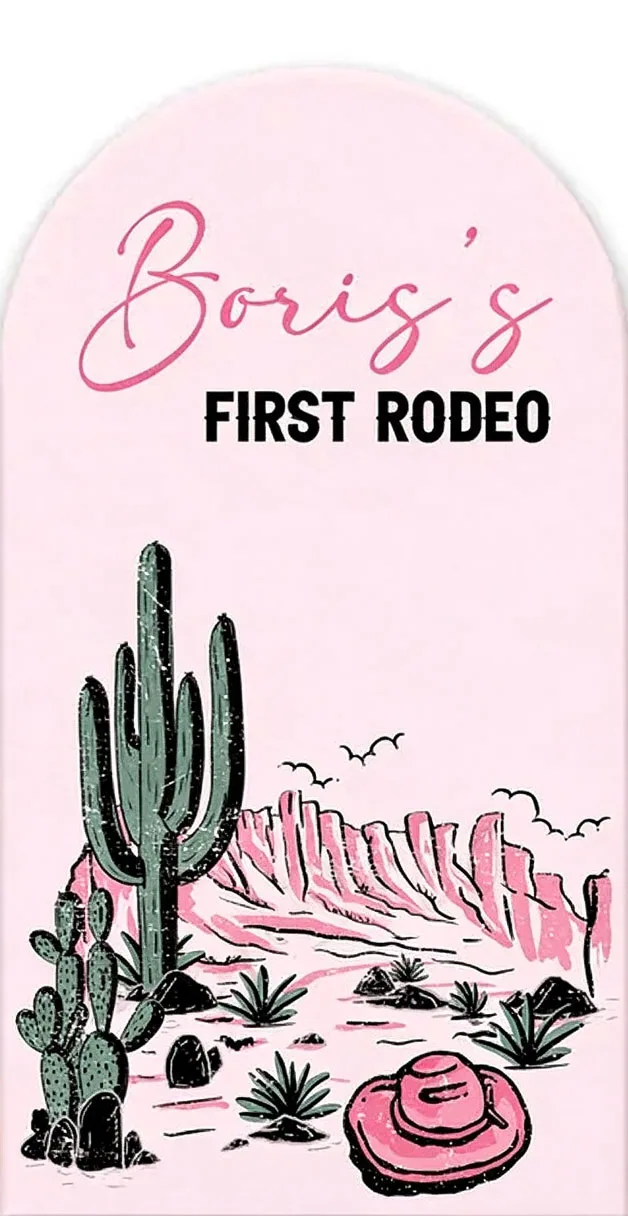 Custom Double-Sided First Rodeo Baby Shower Arch Backdrop Cover Pink Cowgirl Cactus Birthday Party Decor Backdrop Photo