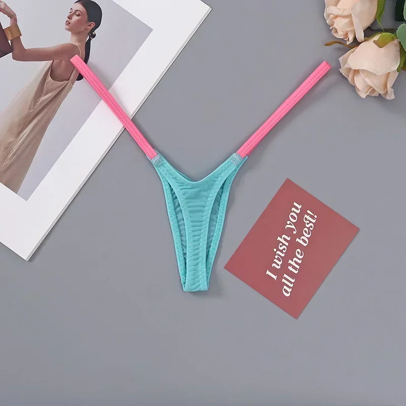 Womens T Back Thong Sexy Women Underwear Low Waist Multi-color Stitching Elastic T Pants Thin Straps Lencerias Sexy Lingerie