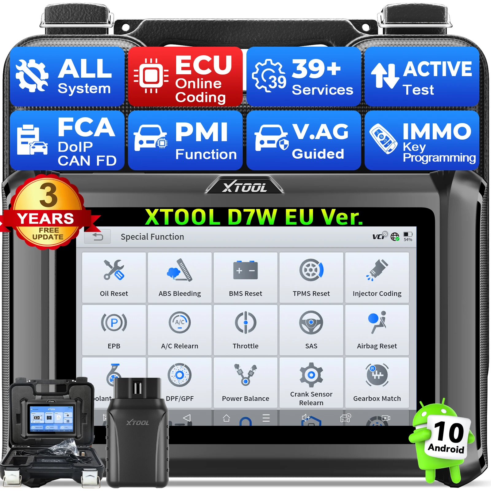 EU Warehouse D7W EU XTOO Professional Automotive Scanner OBD2 ECU Coding Vehicle Programming Tool with Active Test 39+ Reset
