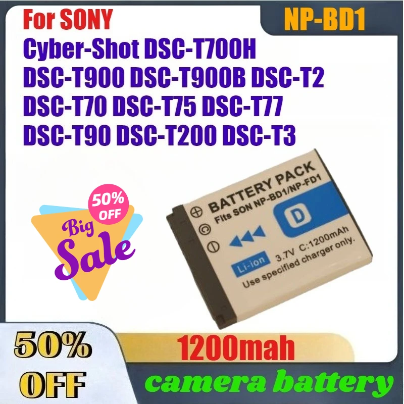 

1200mah NP-BD1 Battery for SONY Cyber-Shot DSC-T700H DSC-T900 DSC-T900B DSC-T2 DSC-T70 DSC-T75 DSC-T77 DSC-T90 DSC-T200 DSC-T3
