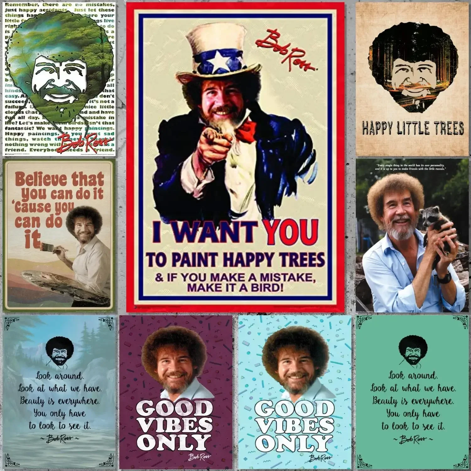 Bob Ross Good Vibes Only painter Poster Canvas Art Poster and Wall Art Picture Print Modern Family bedroom Decor Posters