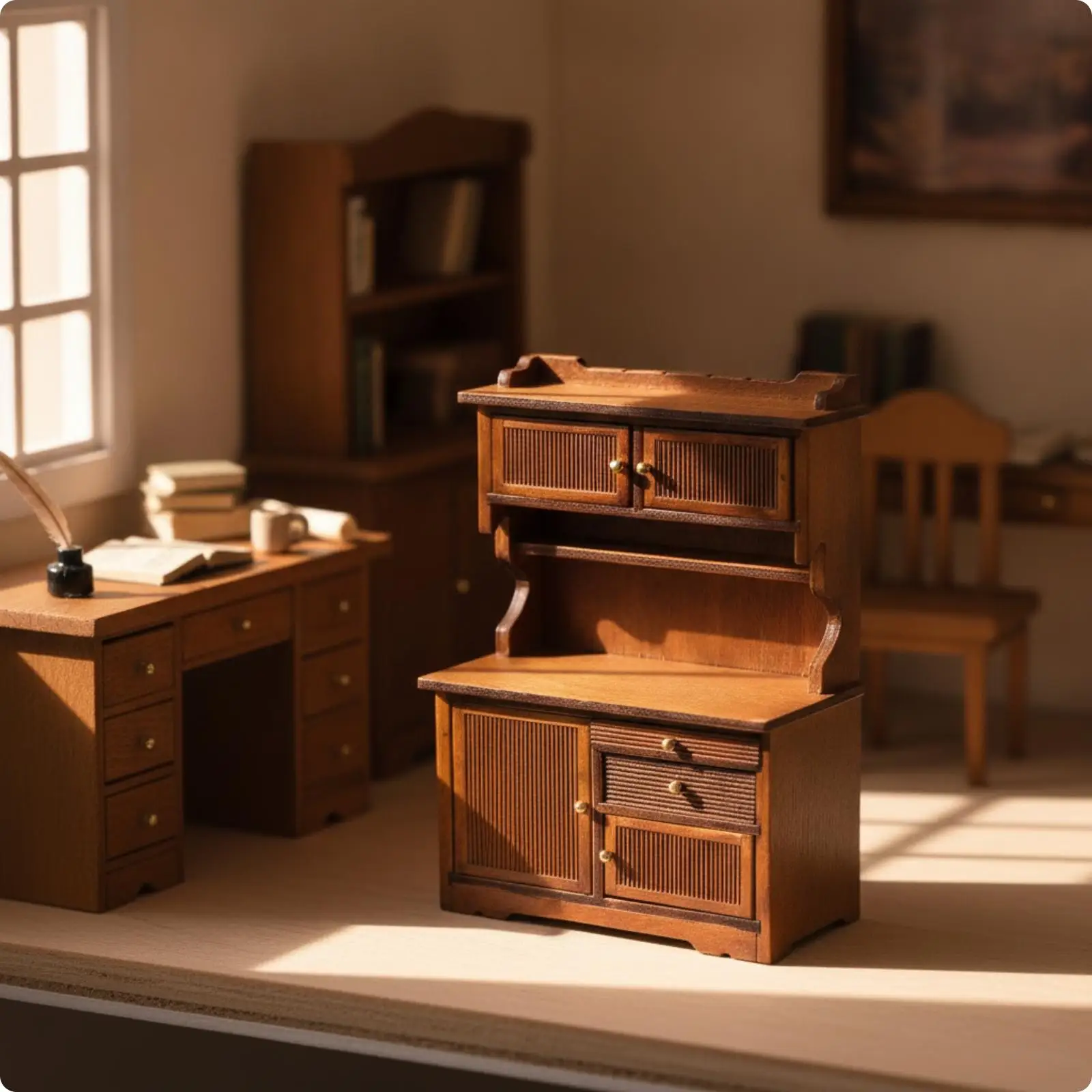 Dollhouse Miniature Cabinet 1 12 Birch Wood Furniture with Doors Drawers for Doll Bedroom Study Display Decor