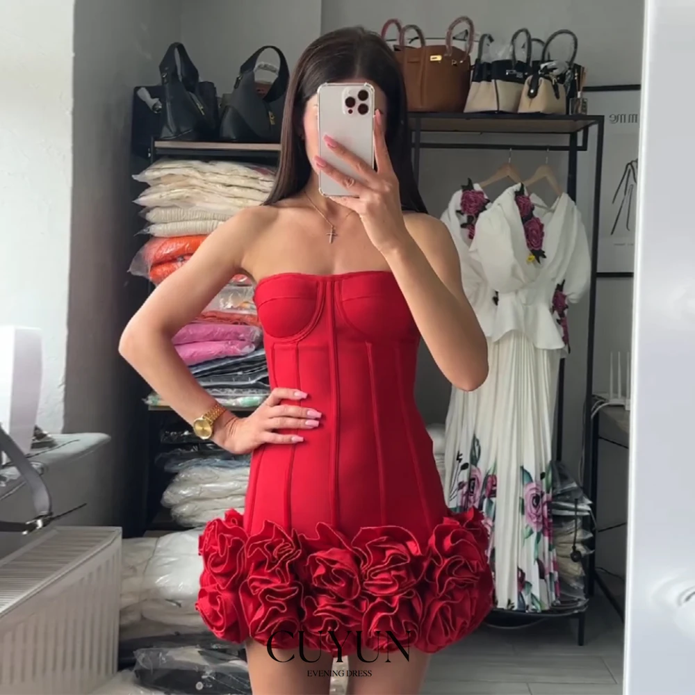 

CUYUN плиссированные цветы без бретелек сексуальные платья для выпускного вечера мини-корсет сзади вечернее платье на день рождения короткие платья для выпускного вечера по индивидуальному заказу
