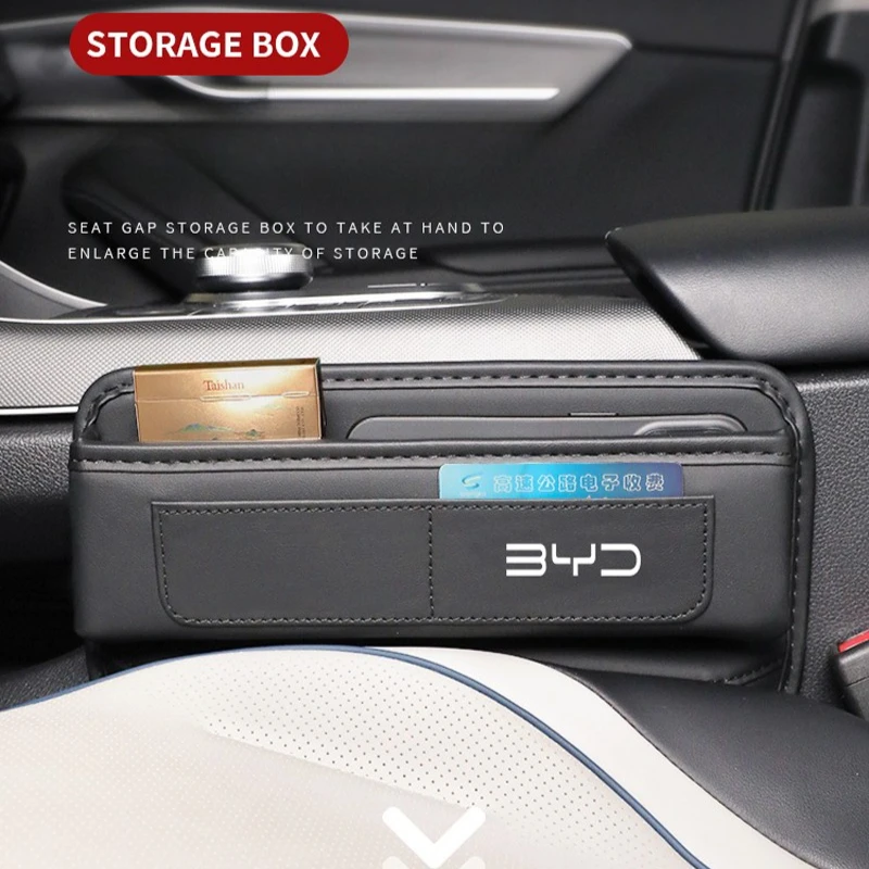 Car Front Row Seat Crevice Leather Storage Box Pocket for BYD KING Destroyer 05 Cup Phone Holder Storage Bag Interior Storage