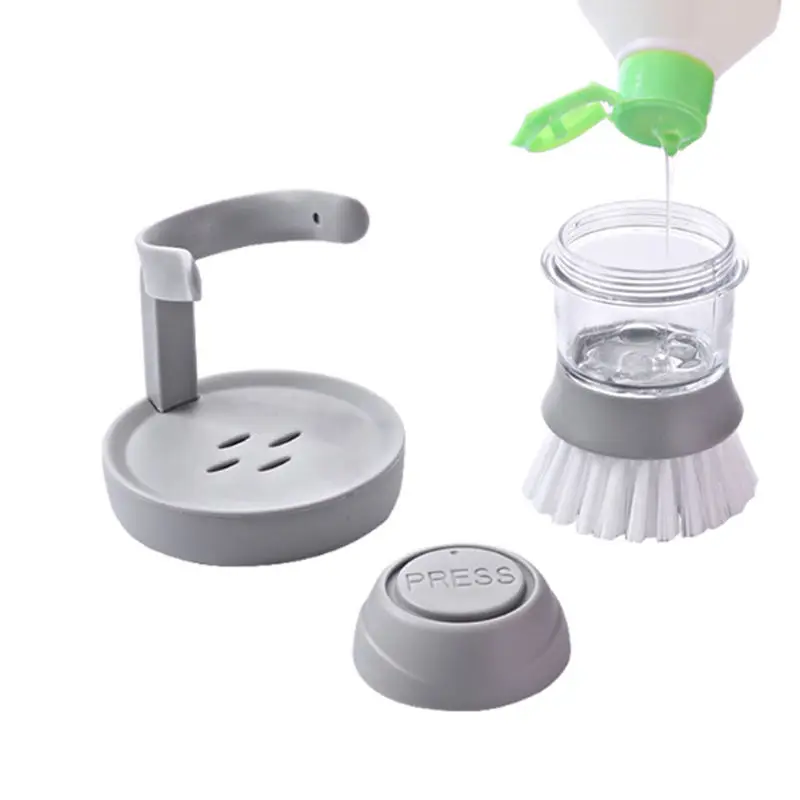 Dish Brush With Soap Dispenser Palm Brush Dish washing Kitchen Scrub Brushes With Holder Drip Tray