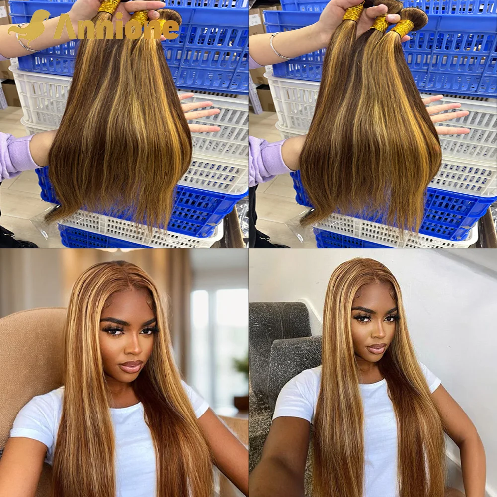 12A Highlight Straight Bundles Human Hair Bundles P4/27 Colored Ombre Honey Blonde Bundles Brazilian Hair Extensions Form Women