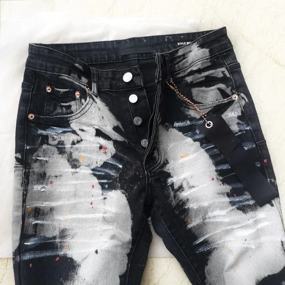 Top quality 2024ss Purple ROCA brand hipster jeans top street heavy crafted splattered ink casual pants American straight jeans