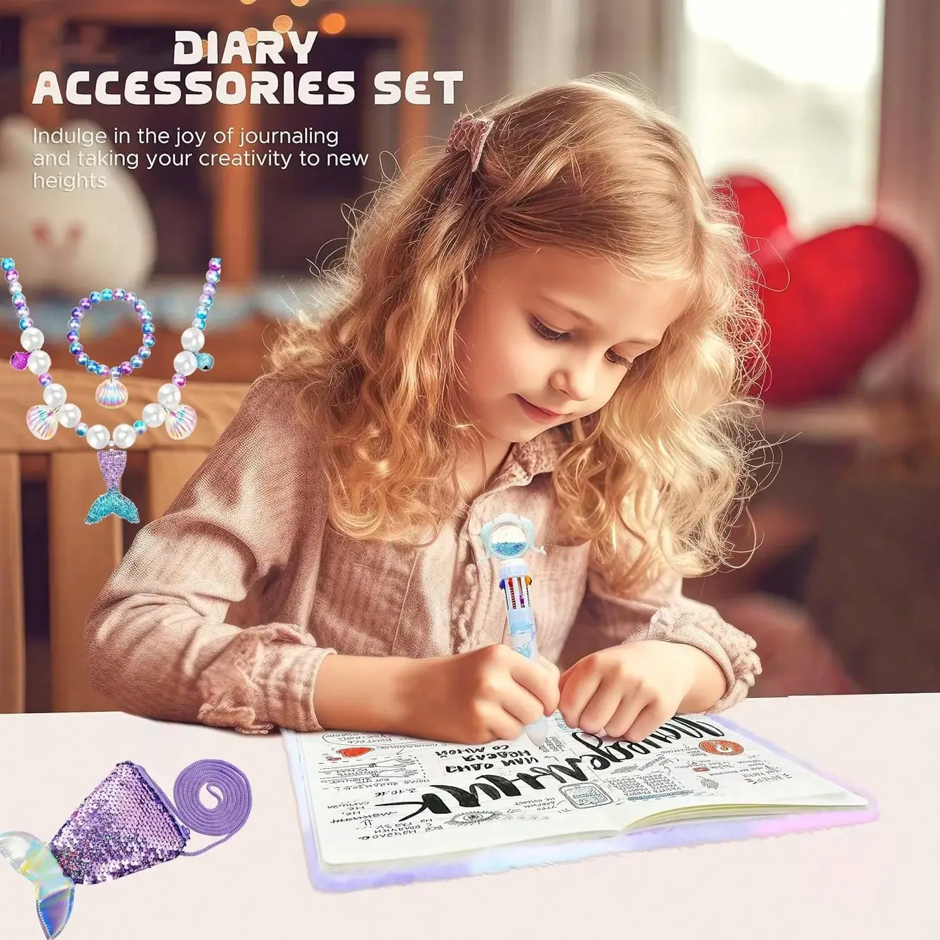 5pcs/Set Mermaid Diary Set W/Lock, Keys, Necklace & Plush | Cute Secret Journal for Girls