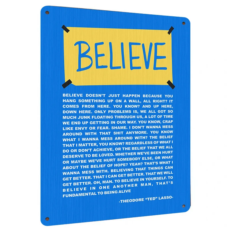 Believe Quote Metal Wall Art Ted Lasso Inspirational Home Decor Motivational Room Sign