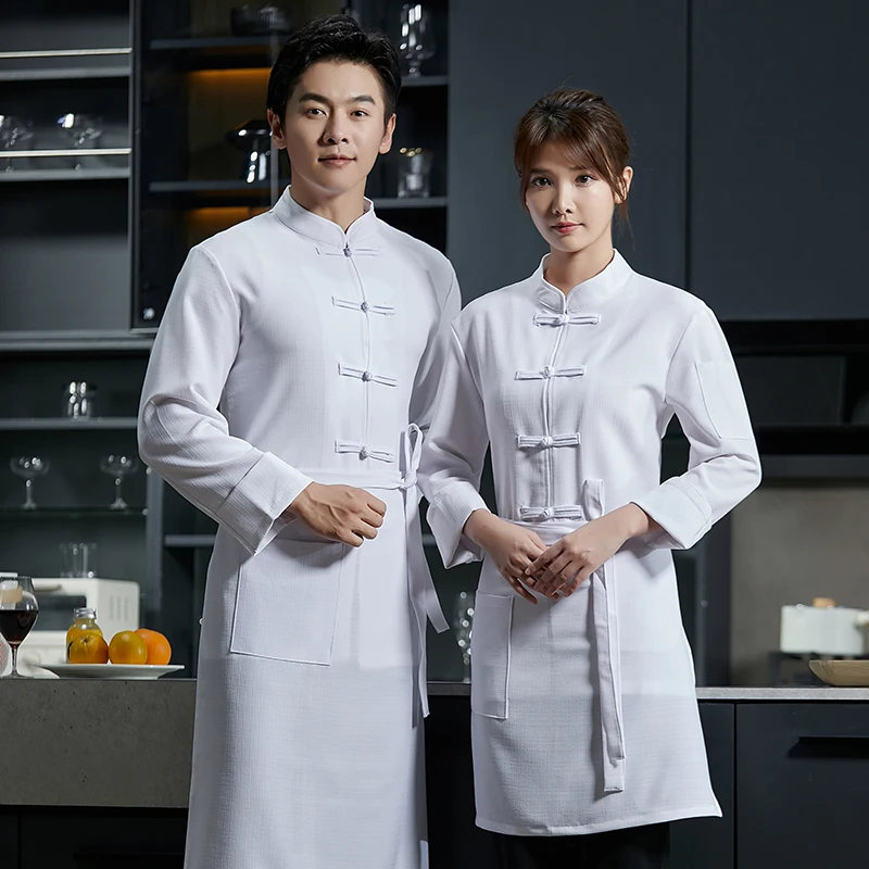 เสื้อเชฟผ้าลินินสีเทา เสื้อแจ็คเก็ตครัวสีดำขาว ชุดยูนิฟอร์มสำหรับงานจัดเลี้ยง โรงแรม ซูชิ เสื้อเชฟร้านอาหาร ชุดทำงานร้านเบเกอรี่ เสื้อพนักงาน