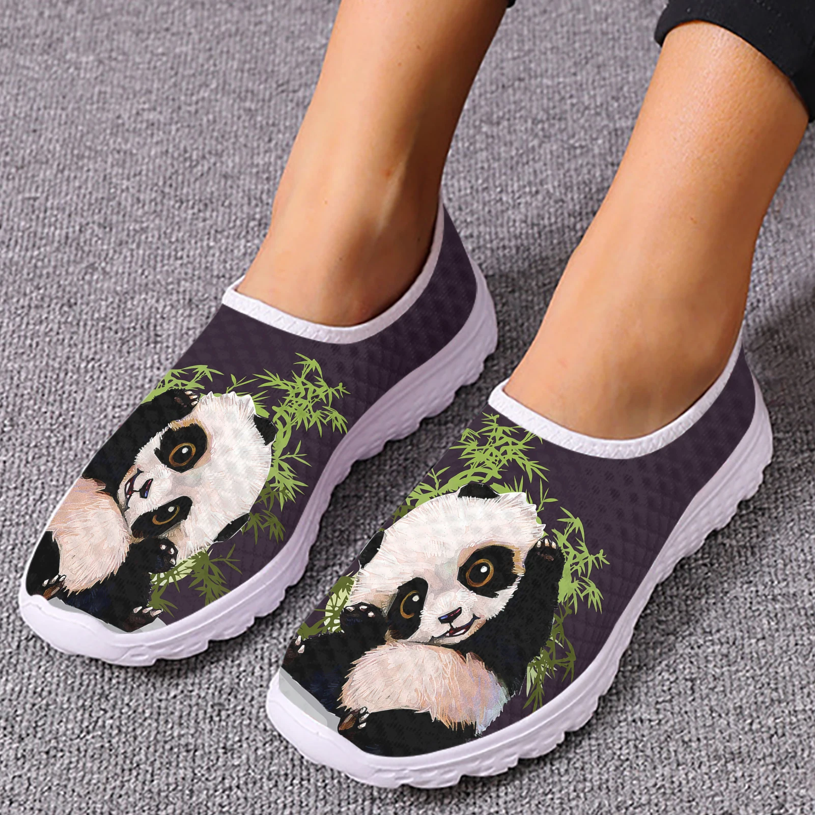 INSTANTARTS Cute Panda Bamboo 3D Printing Women\'s Shoes Comfortable And Breathable Summer Shoes Mesh Sneakers Slip On Shoes