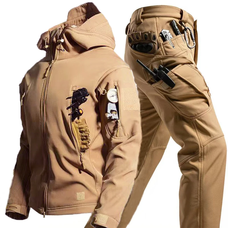 men-autumn-winter-tracksuit-softshell-fleece-waterproof-jackets-hiking-camping-set-climbing-skiing-tactical-cargo-pants-trousers