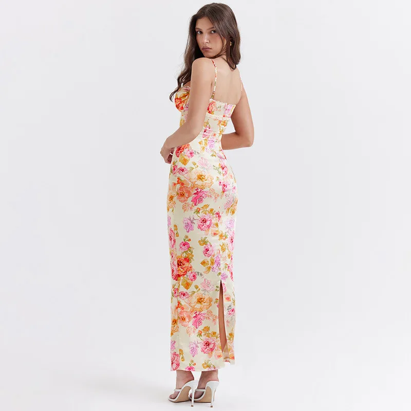 Vestido largo elegante con estampado de flores de sirena para mujer, maxivestido de noche para fiesta, vacaciones en la playa, Correa Sexy, falda de celebridad para chica caliente