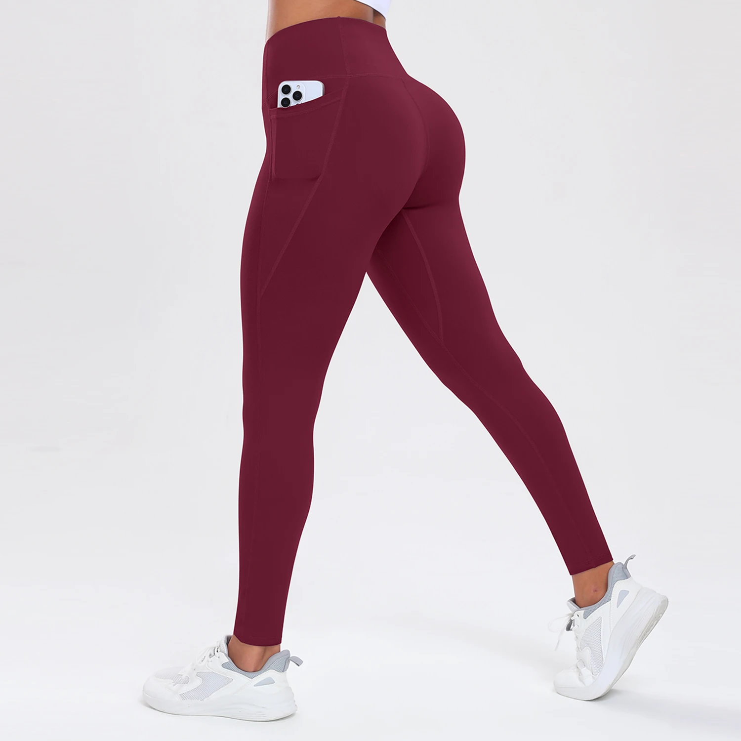 Women's Solid Color High Waist Pockets Leggings Tummy Control Stretch Soft Yoga Pants Tights Push Up Fitness Running Sportswear