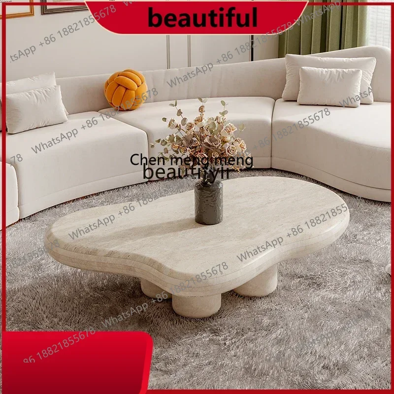 

Natural White Travertine Marble Nordic Small Apartment Special Shaped Table Cream Fengyunduo Tea Tablehy H