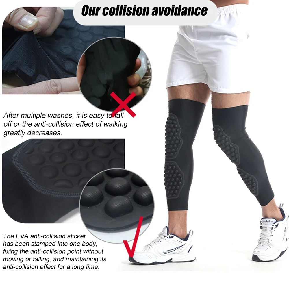 1Pair Padded Knee Compression Sleeves Long Legs Sleeves Calf Protection For Sports,Knee Pads Shin Braces Support For Youth Adult