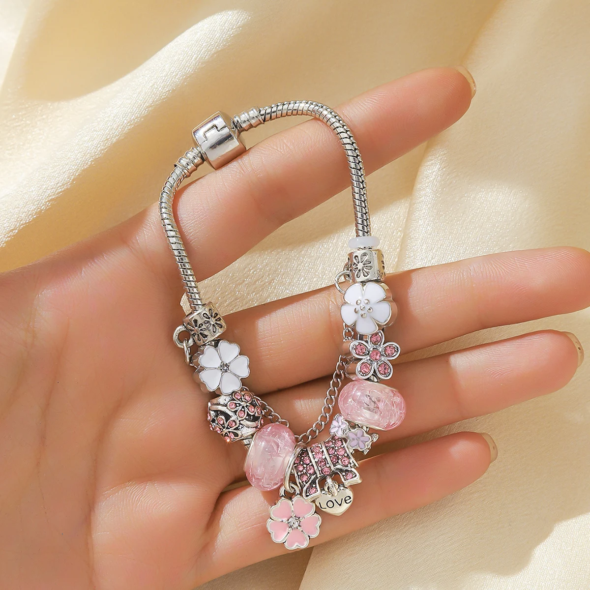 1 best-selling bracelet trendy DIY boutique glass inlaid diamond bracelet with Pan family style personalized jewelry bracelet