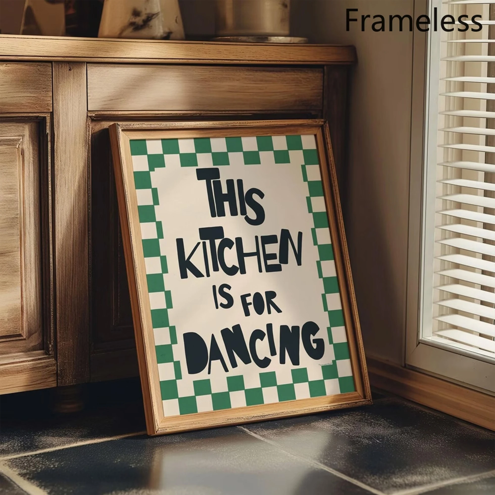 Modern Green Check Border Kitchen Quote Wall Art Print Canvas Painting Poster Picture For Living Room,Kitchen Home Decor