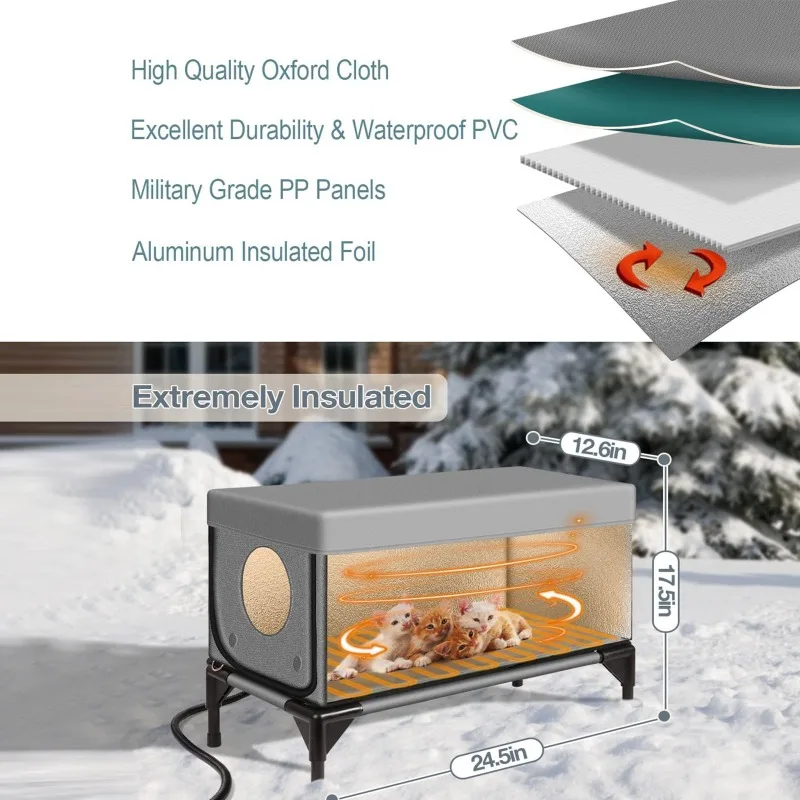 Winter Warm Electric Heating Outdoor Cat House, Windproof Rainproof Scratch-Proof Cat Bed for Pet Dogs and Cats view 5