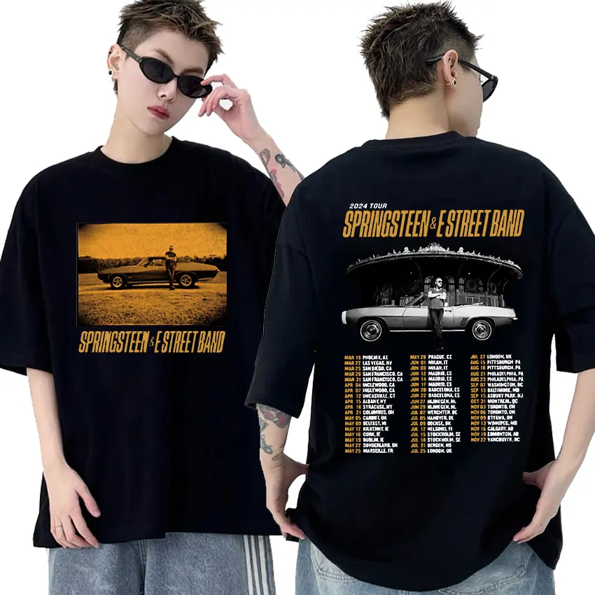 Camiseta masculina do Punk Rock Tour, Bruce Springsteen e E Street, Camisetas extragrandes, Hip Hop, Moda retrô, Roupa Gótica, 2024