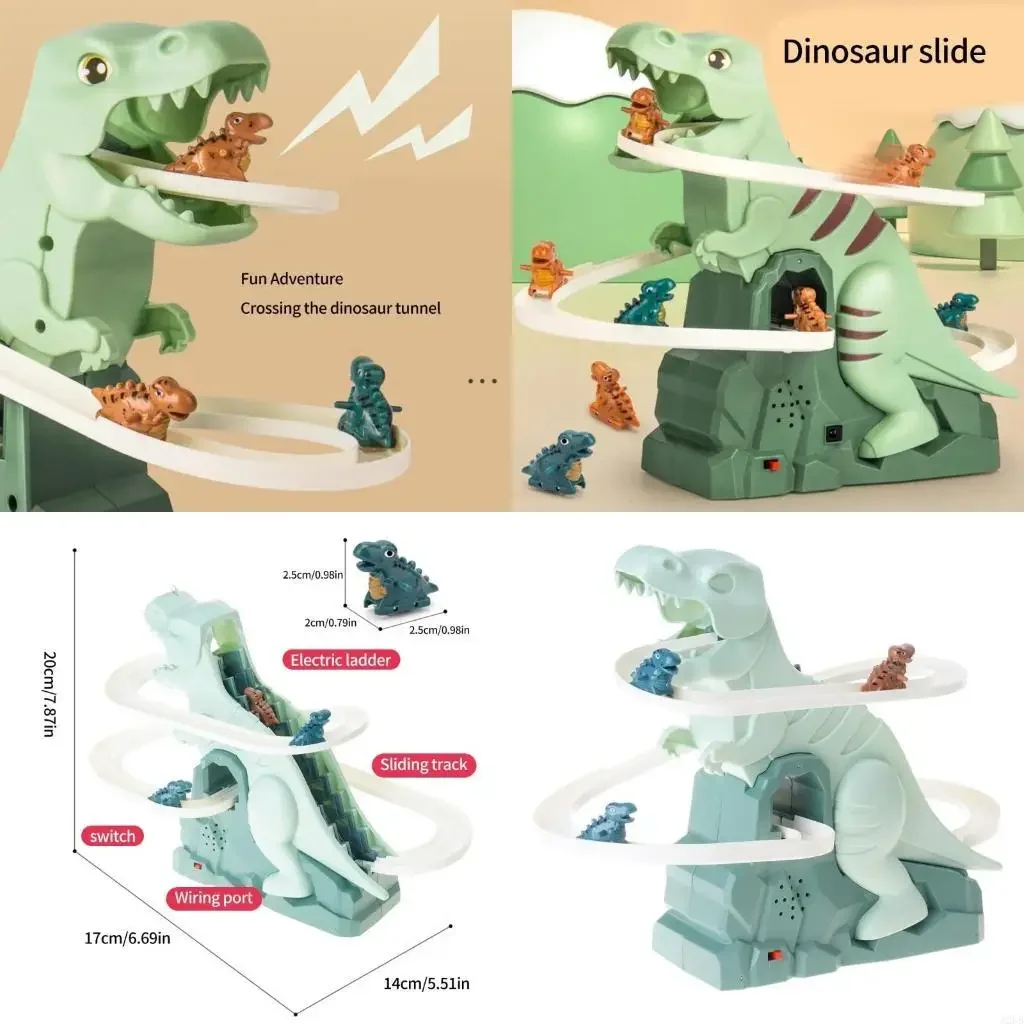 Electric Dinosaur Adventure Climbing Stair Toy Musical Racing Track With Music Light Early Learning Toy For Children 15UB