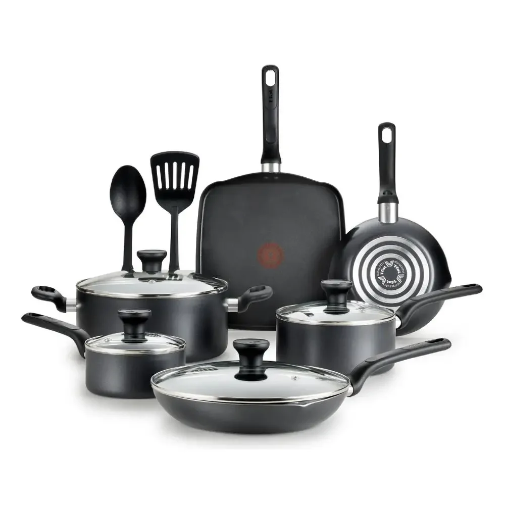 Aluminum Cookware Set 12-Piece Non-Stick Pro-Glide Thermo-Spot Vented Lids Kitchen Grey