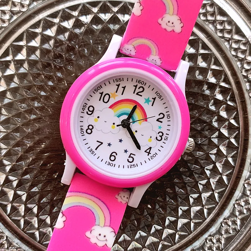 Montre à quartz arc-en-ciel de dessin animé pour enfants, montre en silicone pour enfants, adaptée aux élèves du primaire et du collège, nouvelle