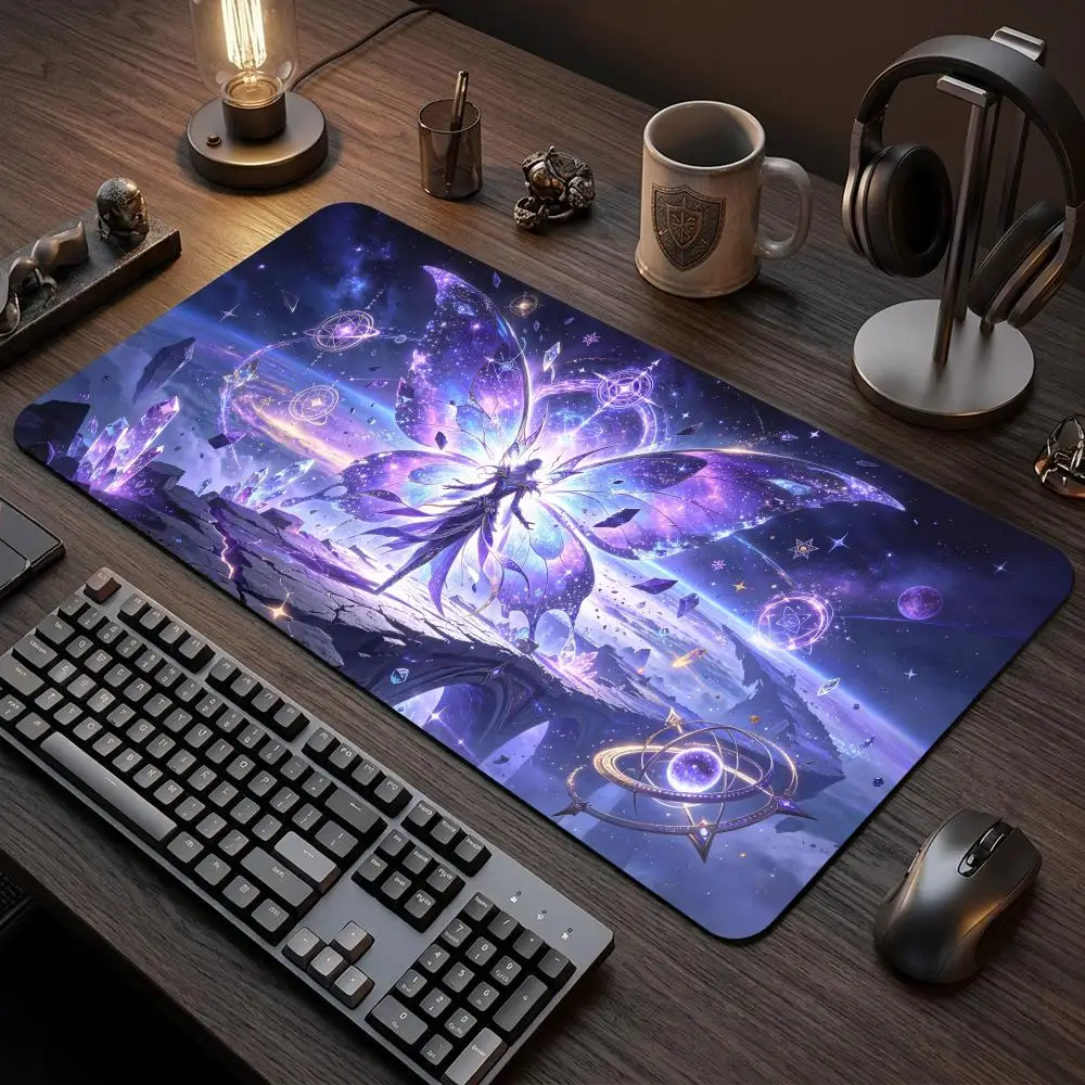 60X35CM Cosmic Crystal Butterfly Fairy TCG Play mat Non-Slip Rubber Base Stitched Edge Table Mat for Card Game Desk pad