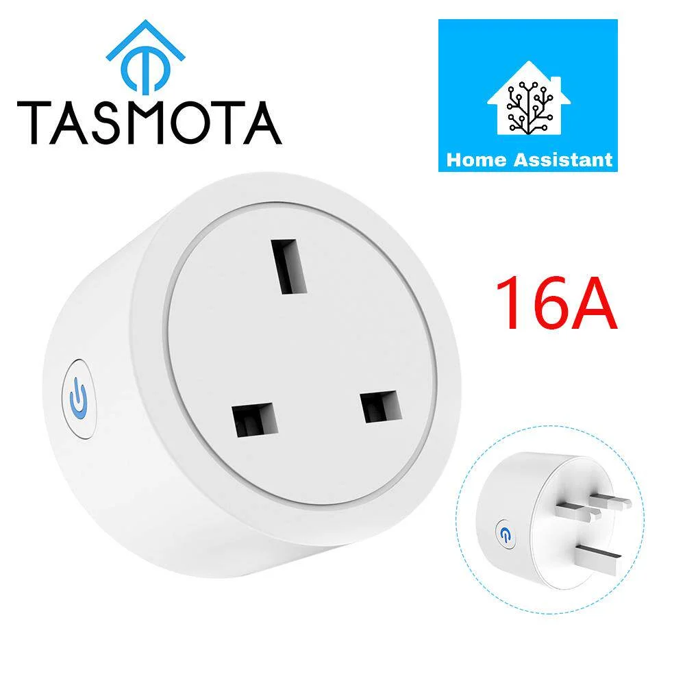 Pre Flashed TASMOTA UK Plug WIFI 16A Adapter Smart Socket Outlet with Power Monitor MQTT Works With Home Assistant ESP8285