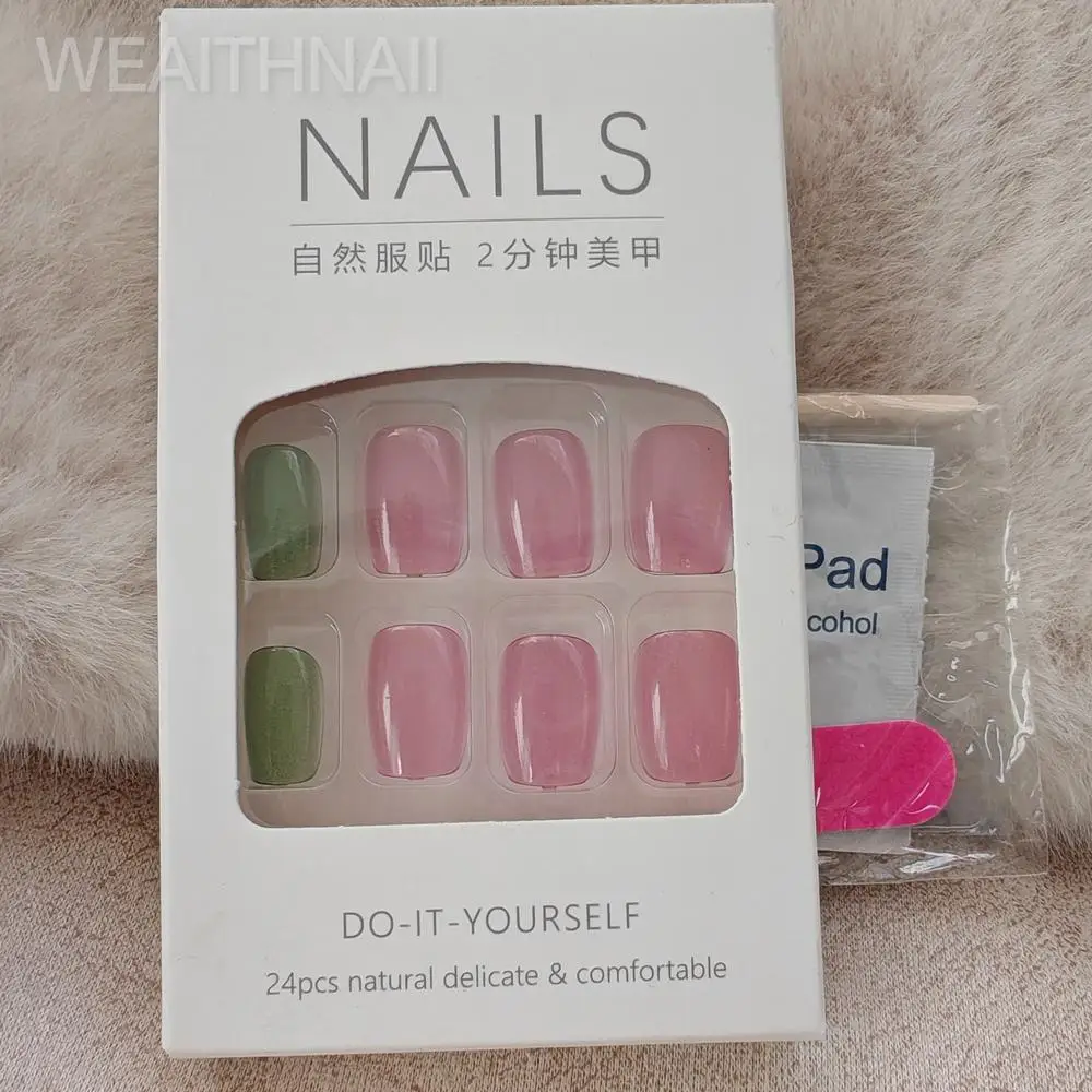 Primavera Dopamina Vitalidad Color caramelo Uñas postizas Ojos de gato Dulce niña Estilo europeo y americano Armadura extraíble 30 piezas