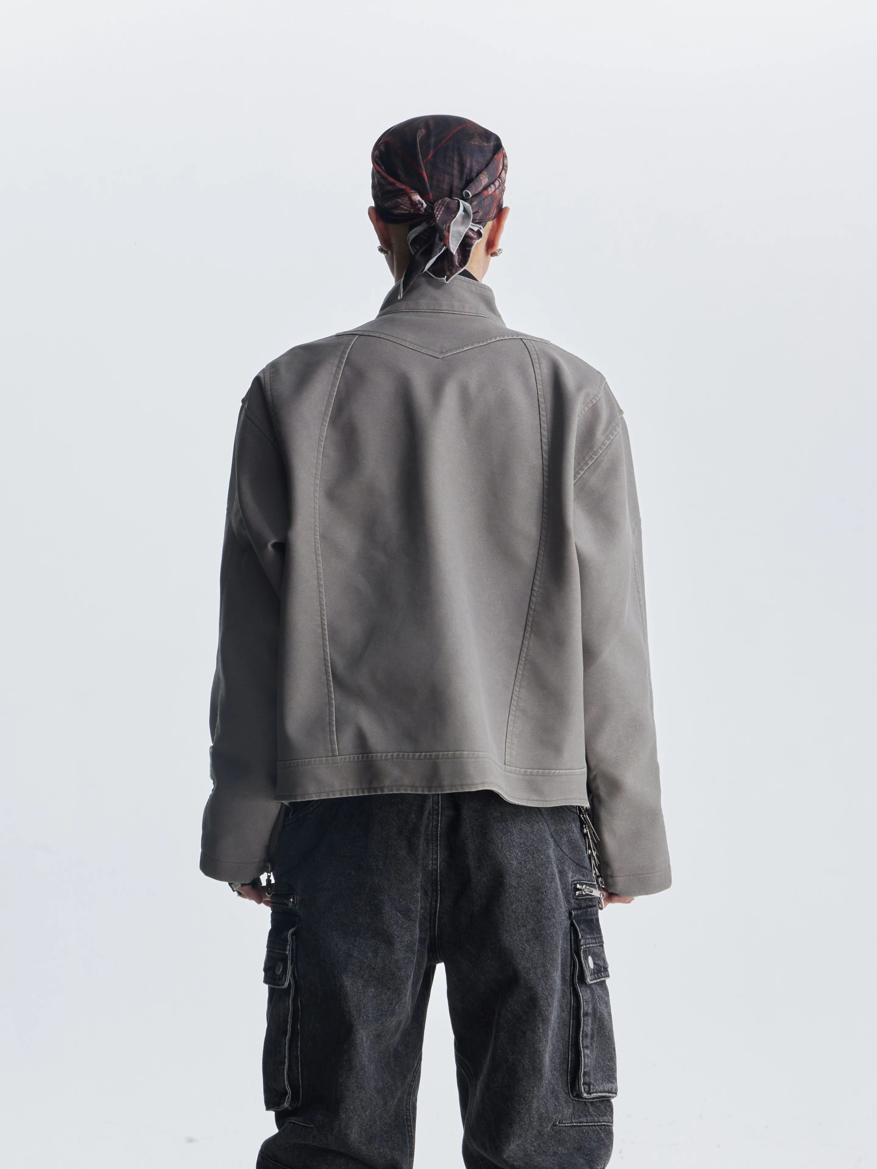 Distressed Structure Patchwork Stand-up Collar Loose Short Zipper Leather Jacket Coat All-Match Men and Women Fashion