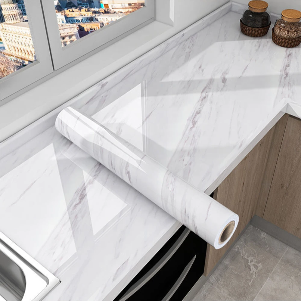 

Marble Vinyl Waterproof Wallpaper for Bathroom Table Kitchen Ambry Countertop Self Adhesive Sticker for Furniture Home Decor