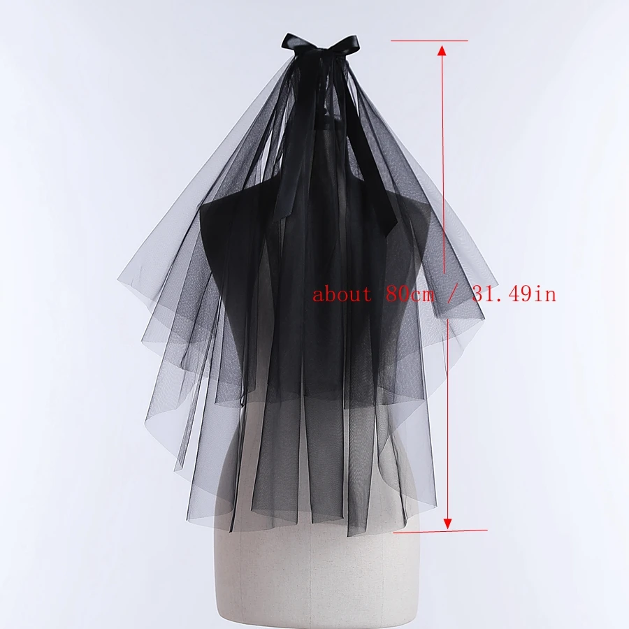 Wholesale Short Wedding Veils Black Two Layer Bridal Veils With Bowknot Decor Bridal Accessories Velo De Novia