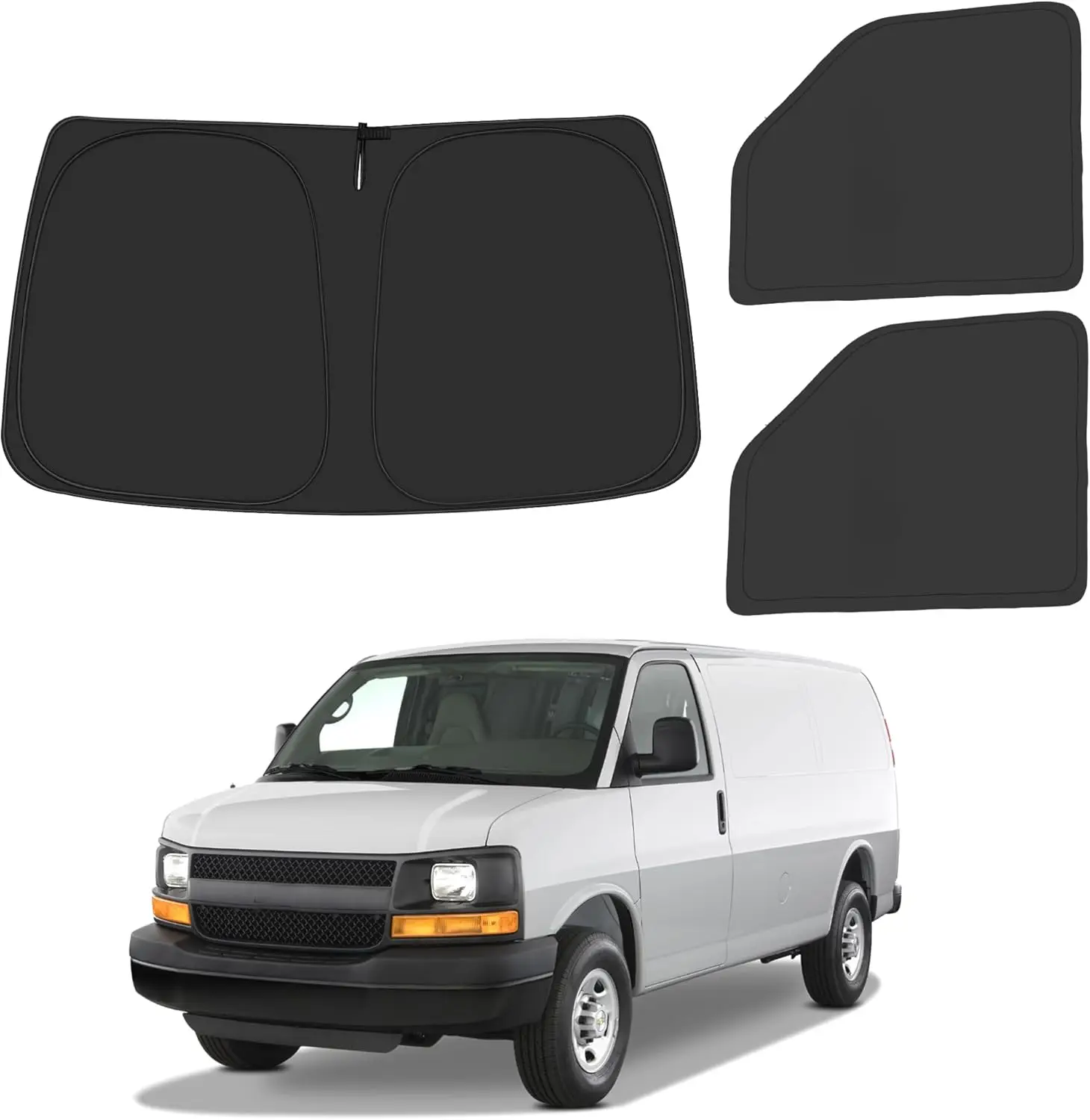 Foldable Sun Shade for Chevy Express Vans 1996-2025, Blocks UV & Heat, Pack of 3