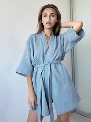 Mozuleva Cotton Short Nightgown Autumn Women's New Solid Color Short Sleeved Pajamas Loose Bathrobe Casual Female Nightgown