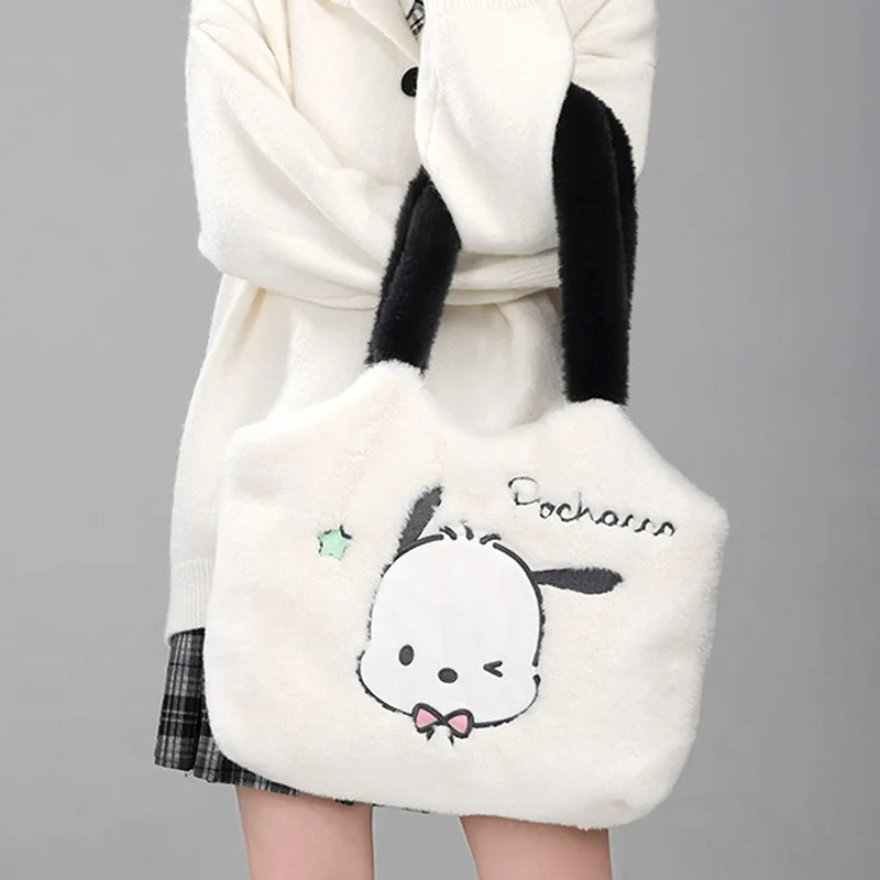 Sanrio Cinnamoroll Plush กระเป๋าสะพาย Kuromi กระเป๋าถืออะนิเมะฤดูใบไม้ร่วงและฤดูหนาวขนาดใหญ่ความจุ Soft Kawaii Shoppingbag สาวของขวัญ