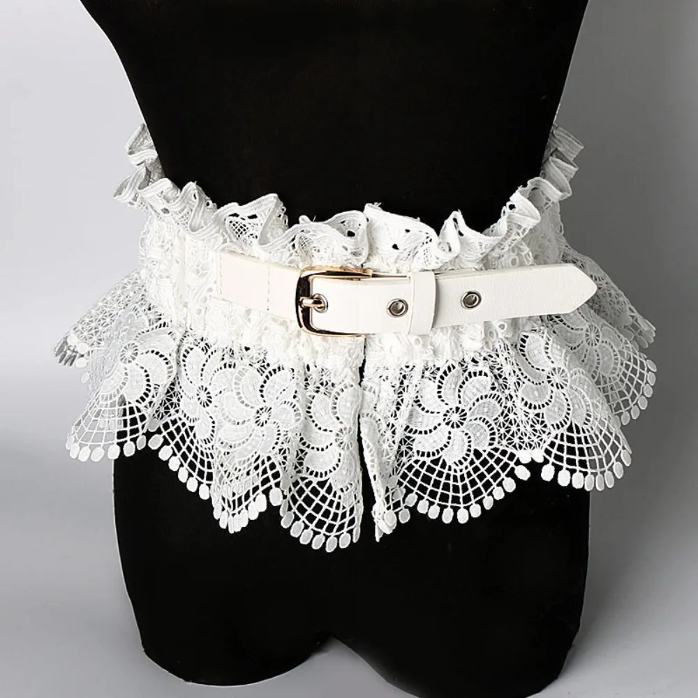 

Vintage Solid Color Lace Cummerbunds Adjustable Pin Buckle Slimming Corset Belt Elastic Waist Seal Wide Waistband Dress