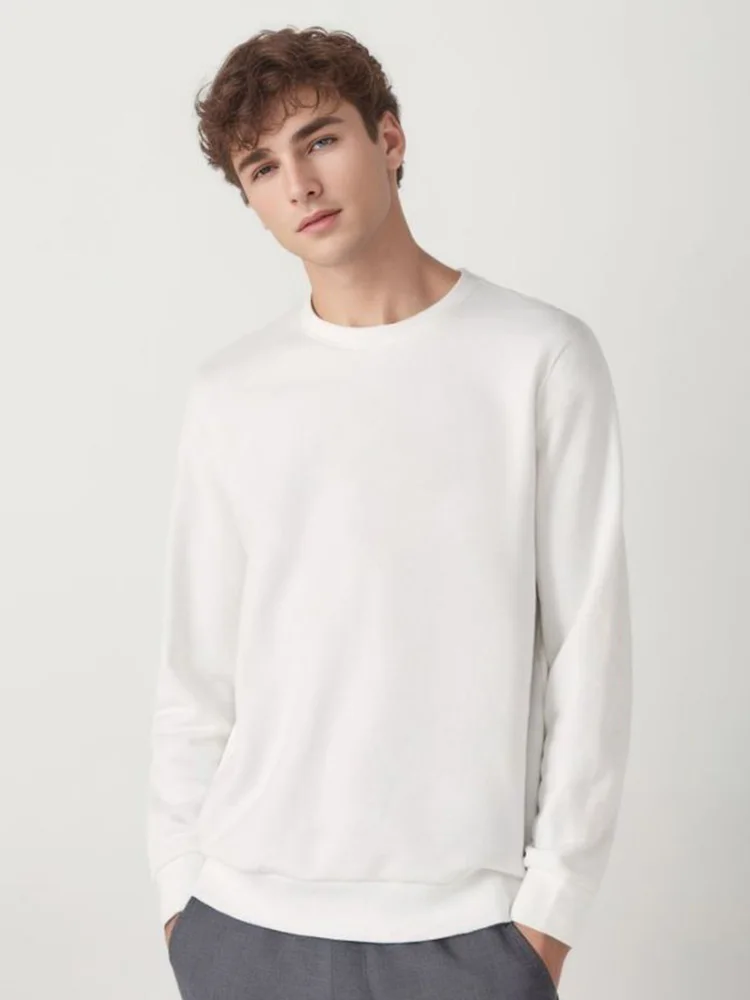 280g Francês Terry Leve Camisolas De Algodão Para O Inverno Homem Oversized Manga Longa Tripulação Pescoço Alta Qualidade Plain Hoodie Tops