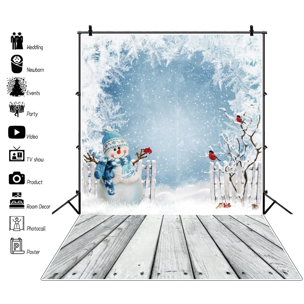 Christmas Winter Snow Scenery Photography Backdrop Glitter Snowflake Forest Xmas Tree Wood Floor Baby Portrait Photo Background