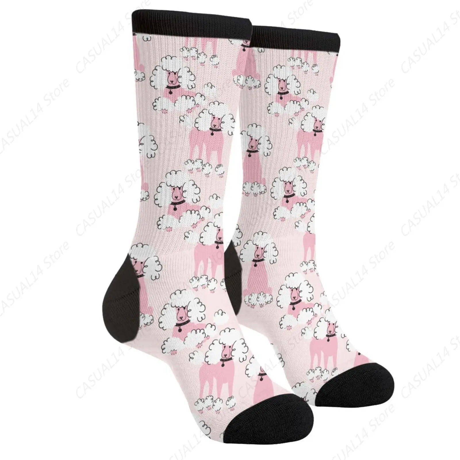 Pink Poodle Dog Cute Casual Unisex Novelty Fun Crew Socks Fashion Comfortable Men And Women Crazy Dress Socks