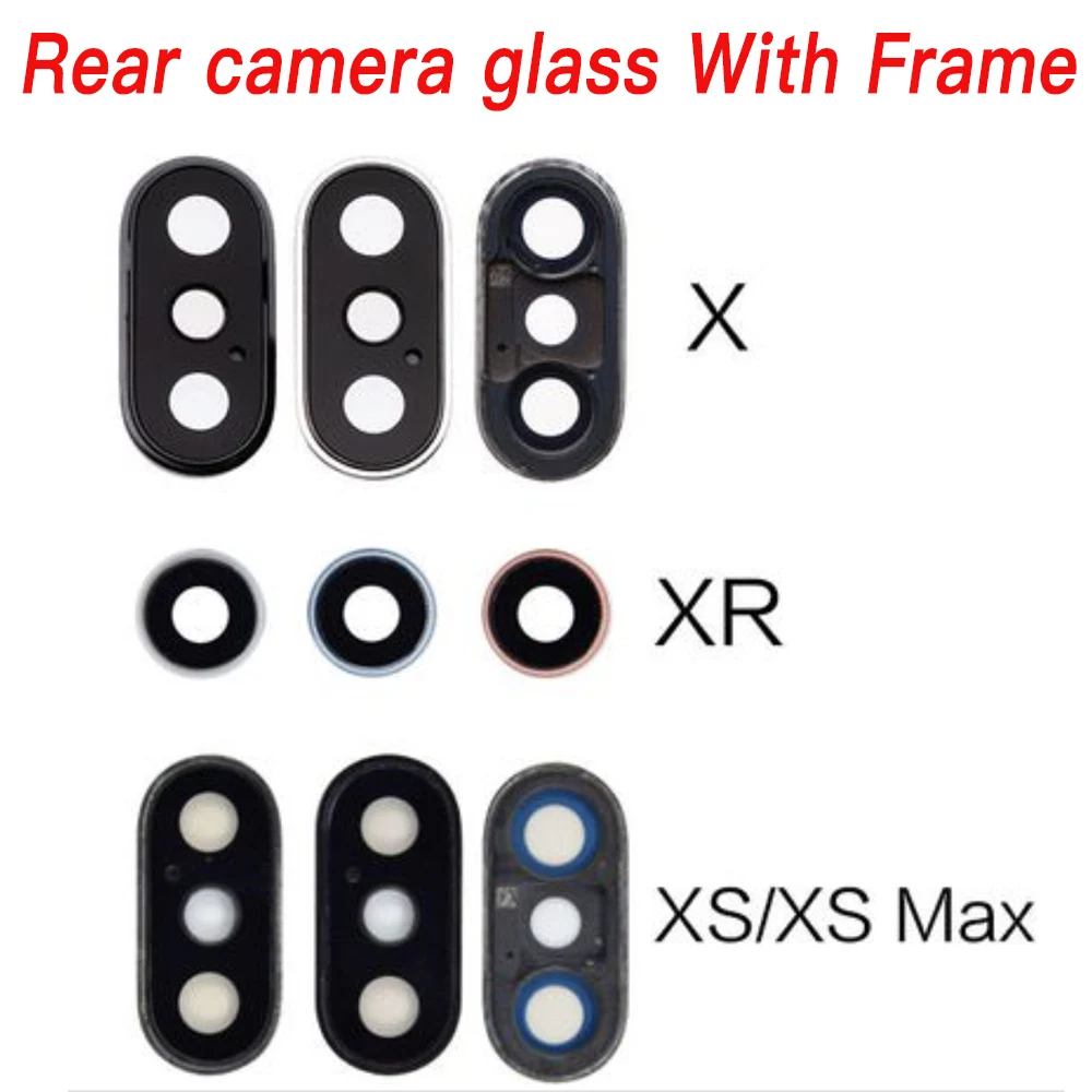 Back Camera Glass Lens With Frame Rear Camera Glass Lens For iPhone 7 7P 8 Plus X XR XS Max Replacement