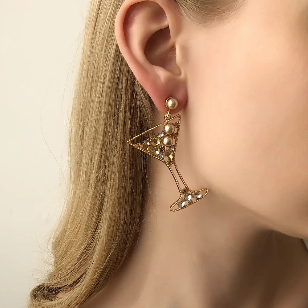 Trendy Wine Glass Drop Earrings for Women Creative Design Geometric Eardrop Miniature Jewelry Accessories Party Birthday Gift