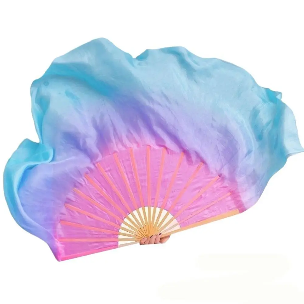 31cm Bamboo Chinese Short Bellydance Fan Dancer Practice 10cm Half Circle Silk Veil Pairs Yangko Dance Bamboo Fans Multicolors