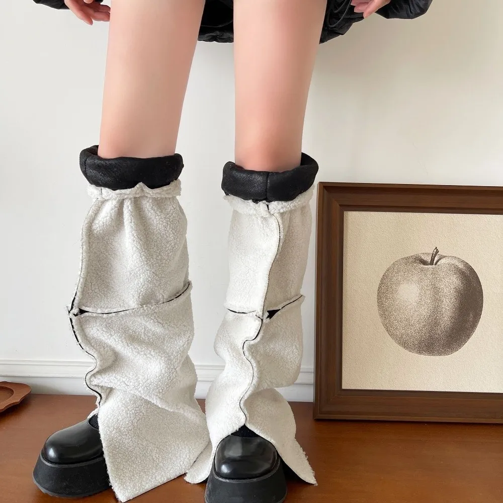 

Y2K Thickened Suede Leg Warmers Mid-calf Turn-down Collar Design Foot Cover Warm Wind Protection Boots Cover Fall Winter