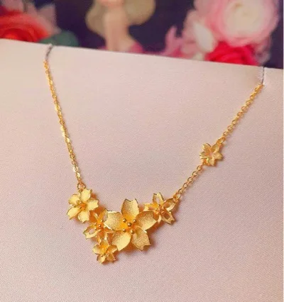 24K pure gold necklace fashionable temperament hollow flower clavicle chain AU999 real gold flower pendant ladies 45cm