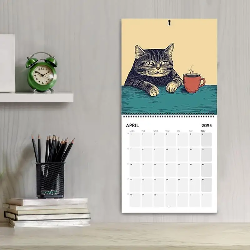 Cute Cat Calendar 2025 Coffee Themed Monthly Wall Calendar Cat Cafe Calendar Wall Calendar 2025 Monthly Weekly Planner Calendar