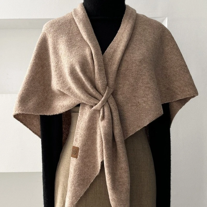 الخريف والشتاء النسخة الكورية الجديدة المرأة الرقبة التفاف الصوف المخلوطة الثلاثي شال الإناث سميكة مع محبوك الكتف الدافئ