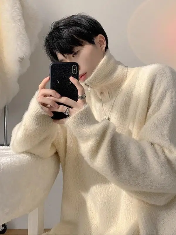 

Мягкий вязаный свитер-кардиган на молнии с высоким воротником для мужчин и женщин, осенне-зимний, плотный, мягкий, удобный, на молнии