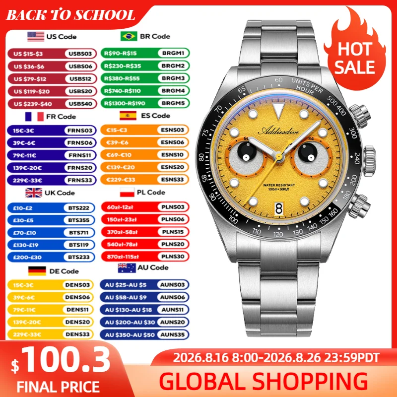 Zero Luxury Watch - ADDIESDIVE VK64 Chronograph Quartz Watch Bubble