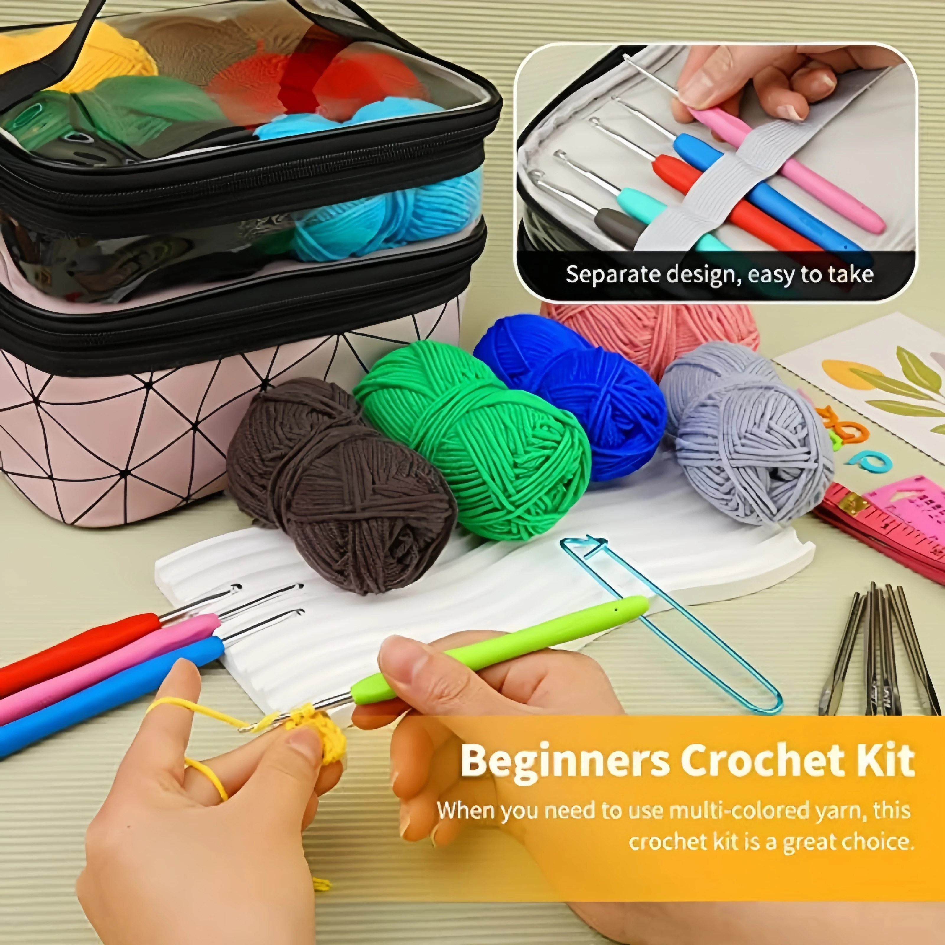 105 piece crochet hook set, complete set of DIY hand woven needle and thread, including yarn storage bag TPR hook
